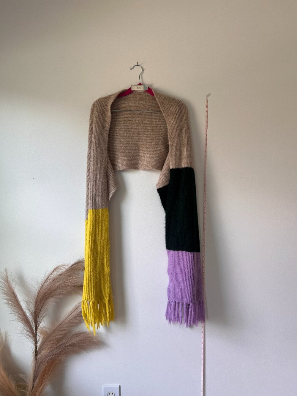 Anthropologie Color Block Knit Scarf – Tan, Yellow, Green & Lavender